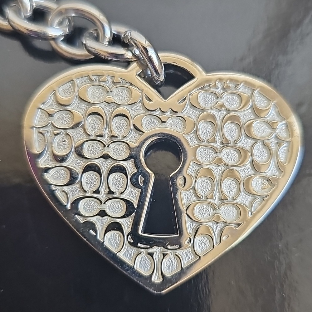 Coach Silver Heart and Key Charm Keychain EUC - Picture 2 of 5
